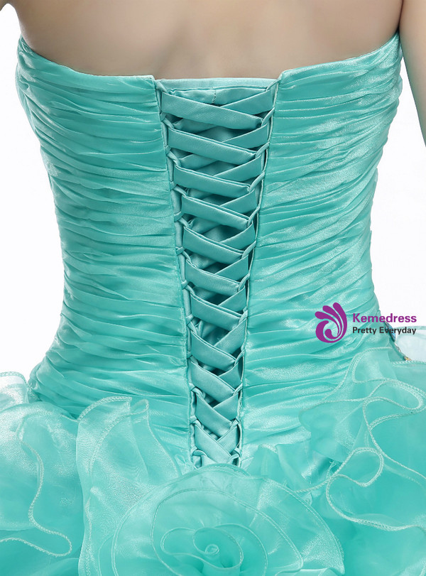 Green Ball Gown Sweetheart Neck Organza Ruffle Pleats Wedding Dress