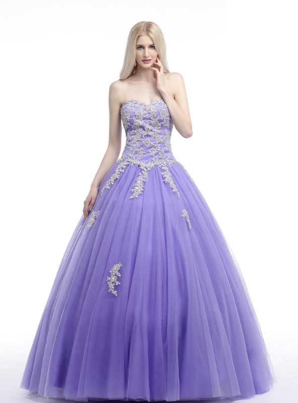 Purple Ball Gown Sweetheart Neck Appliques Quinceanera Dresses