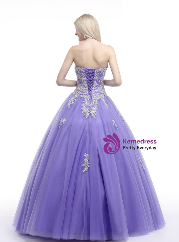 Purple Ball Gown Sweetheart Neck Appliques Quinceanera Dresses