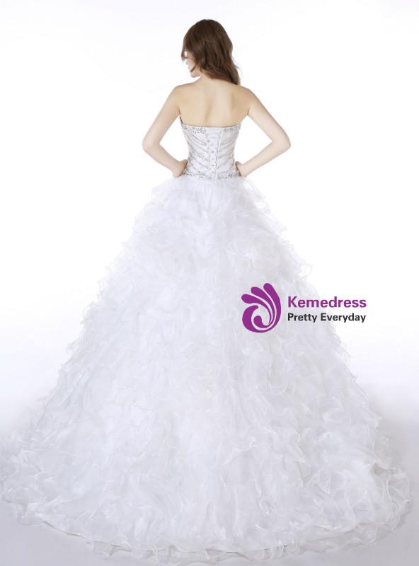 White Ball Gown Sweetheart Organza With Beading Wedding Dress