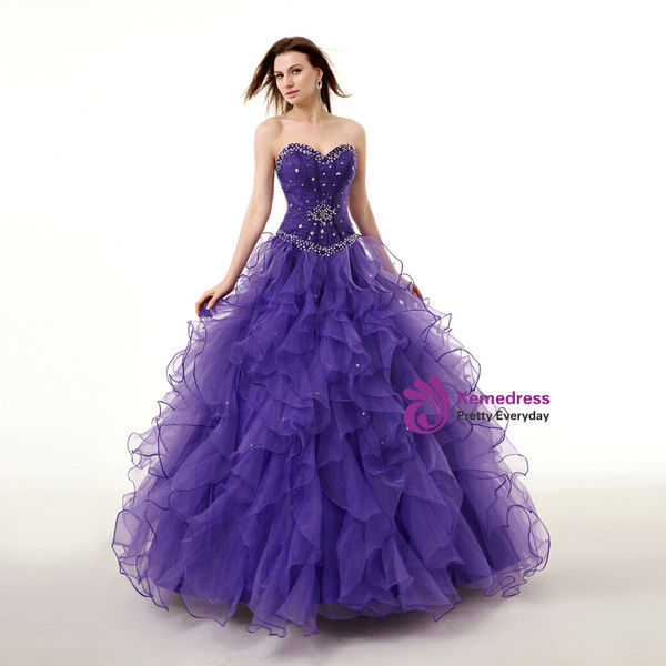 Purple Sweetheart Neck Organza With Beading Quinceanera Dresses