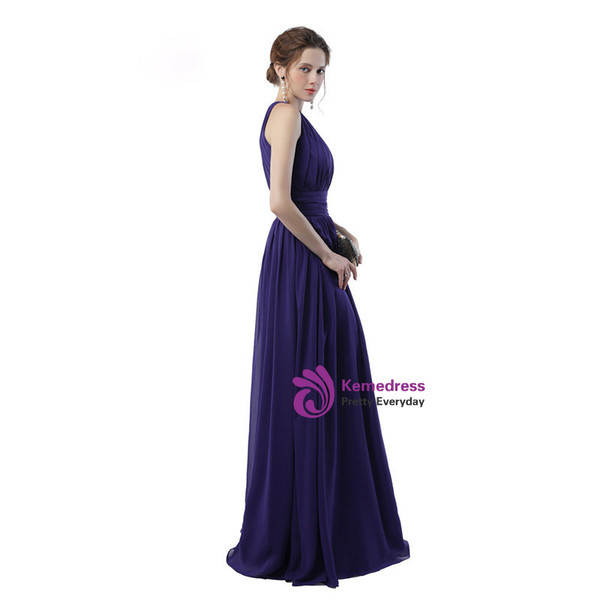 Purple Chiffon Halter Floor Length With Pleats Bridesmaid Dress
