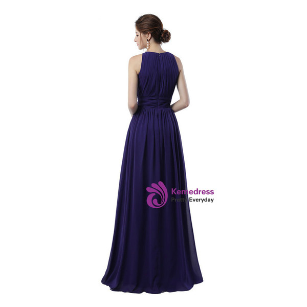 Purple Chiffon Halter Floor Length With Pleats Bridesmaid Dress