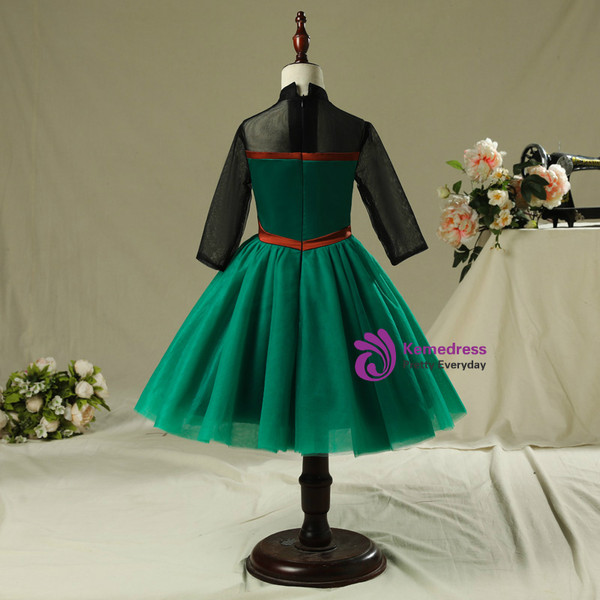 In Stock:Ship in 48 Hours Green Tulle Long Sleeve Short Frozen Aisha Dress