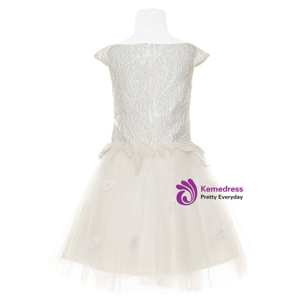 In Stock:Ship in 48 Hours Beige White Tulle Lace Flower Girl Dress
