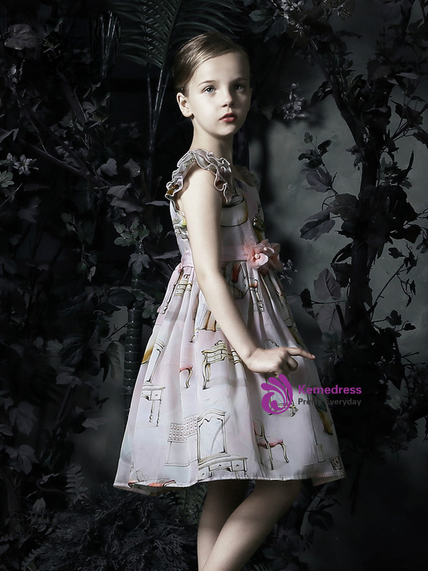 In Stock:Ship in 48 Hours Pink Print Appliques Flower Girl Dress