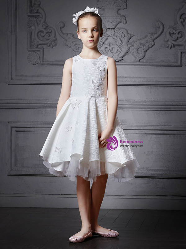 In Stock:Ship in 48 Hours White Lace Knee Length Butterfly Girl Dress