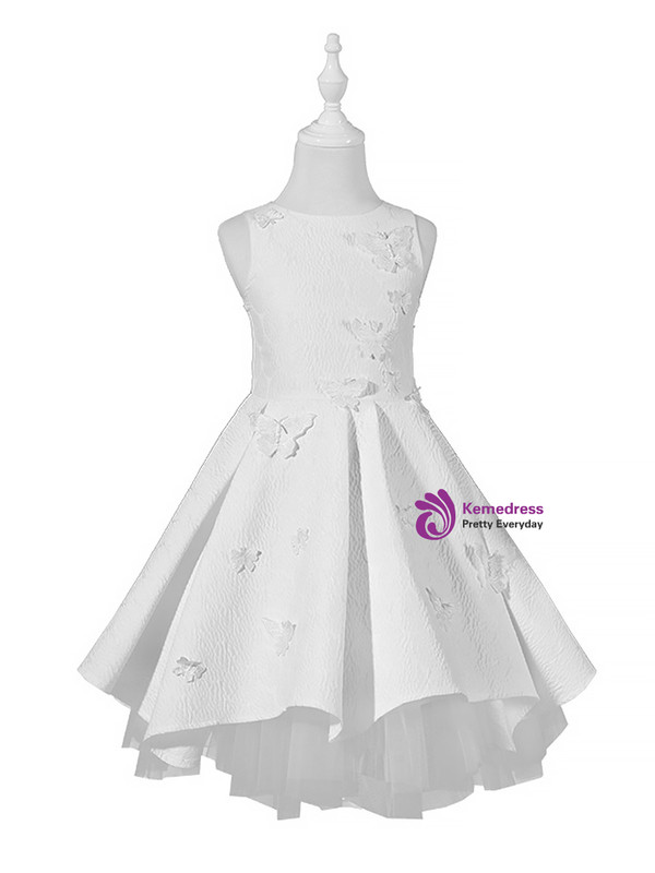 In Stock:Ship in 48 Hours White Lace Knee Length Butterfly Girl Dress