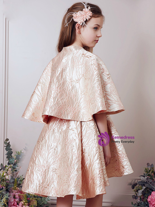 In Stock:Ship in 48 Hours Pink Gold Cloak Two Piece Knee Length Girl Dress