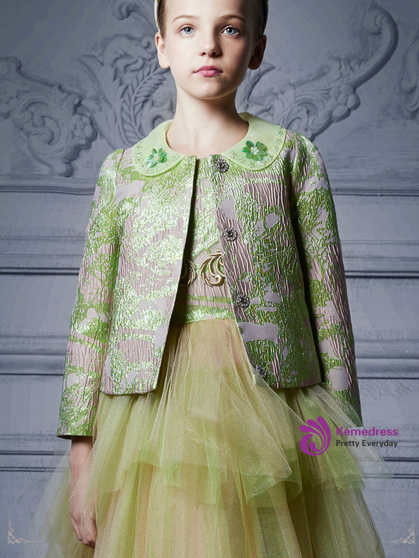 In Stock:Ship in 48 Hours Green Tulle Appliques With Coat Girl Dress