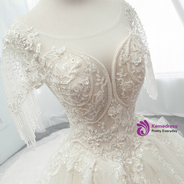 Ball Gown Sequins Tulle Sequins Backless With Beading Wedding Dress