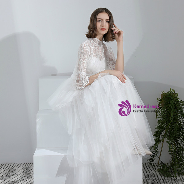 In Stock:Ship in 48 Hours White Two Piece Lace Tulle Wedding Dress