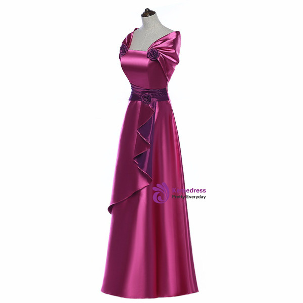 Elegant Rose Satin Flower Mother Of The Bride Dress With Jacket