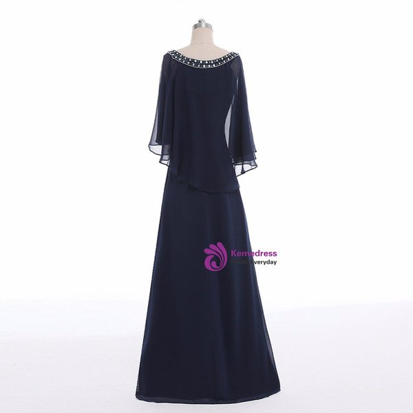 Navy A-line Beading Chiffon Long Blue Mother Of The Bride Dresses