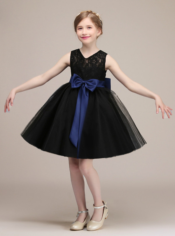 A-Line Gray Tulle Gold Sequins With Sash Short Flower Girl Dress