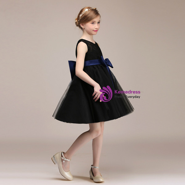 A-Line Gray Tulle Gold Sequins With Sash Short Flower Girl Dress