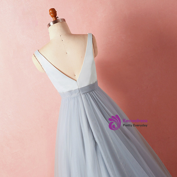 Plus Size Gray Tulle Lace Two Piece Short Sleeve Prom Dress