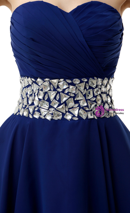 Blue Chiffon Sweetheart Neck With Crystal Homecoming Dress