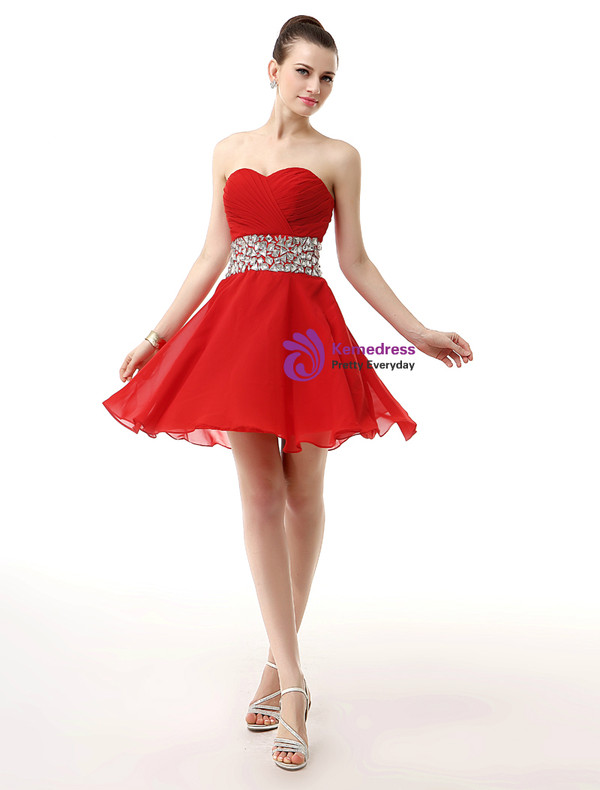 Blue Chiffon Sweetheart Neck With Crystal Homecoming Dress