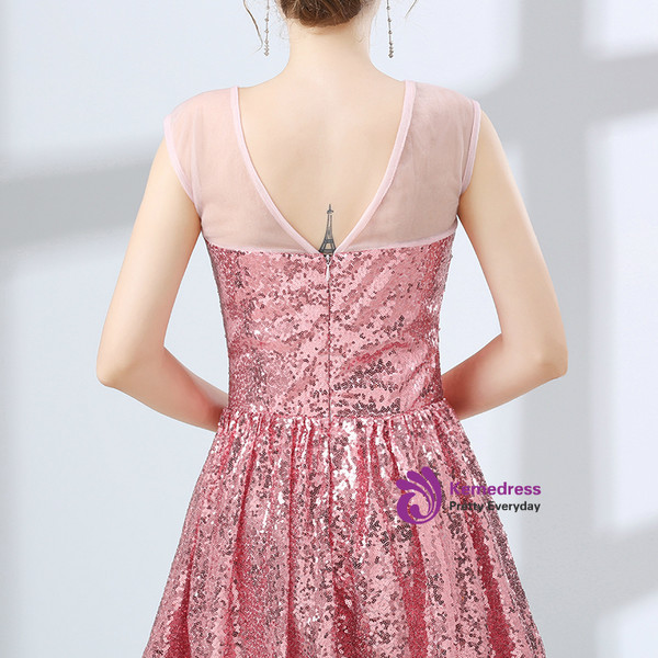 A-Line Pink Sequins Knee Length Sleeveless Homecoming Dress