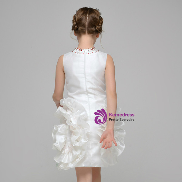 White Sheath Oragnza Appliques Flower Girl Dress With Crystal