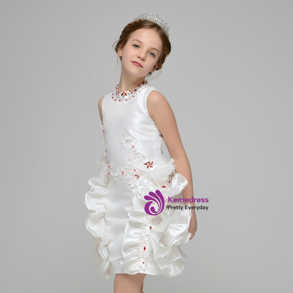 White Sheath Oragnza Appliques Flower Girl Dress With Crystal