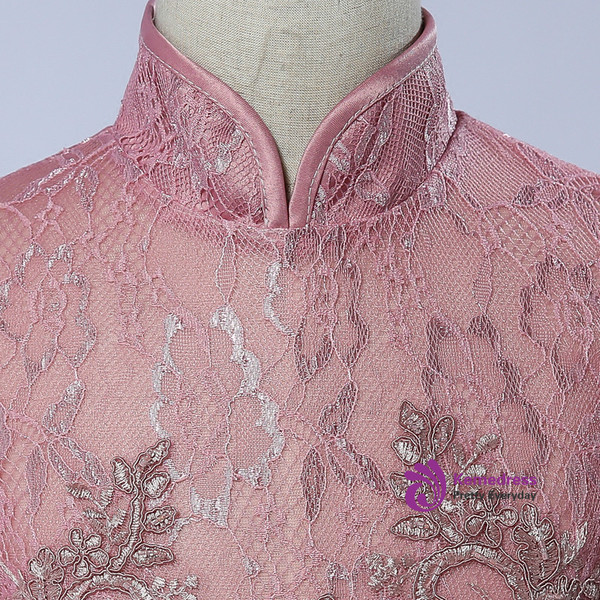 Pink Tulle High Neck Long Sleeve Appliques Floor Length Girl Dress