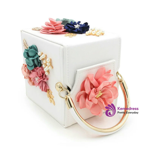 Women Clutches White Flower Clutch Bag Box Clutch Purse Handbag