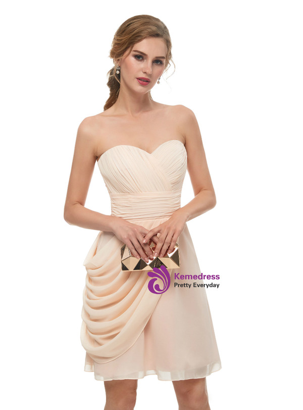 Pink Sweetheart Neck Chiffon Homecoming Dress With Pleats
