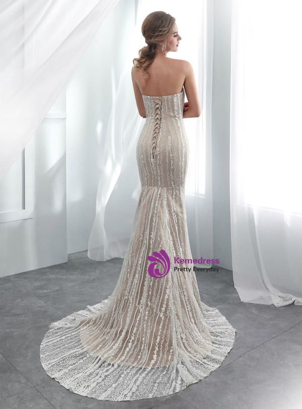 Dark Champagne Mermaid Strapless Appliques Prom Dress