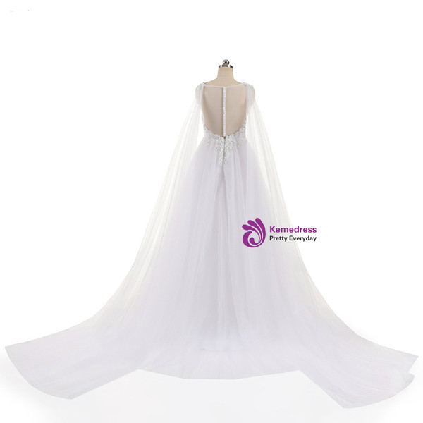 A-Line Sexy V Neck Custom Made Beaded Appliques Wedding Dress