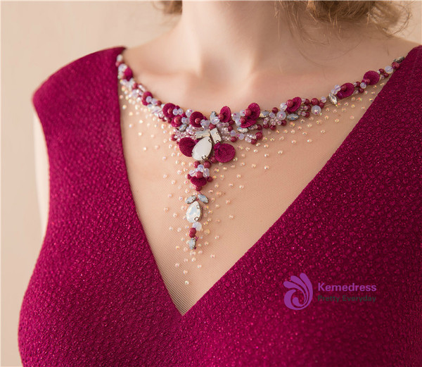 Burgundy Lace Mermaid Backless Cap Sleeve Prom Dress With Beading