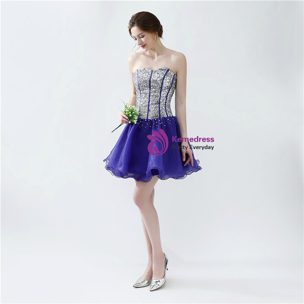 Purple Organza Sweetheart Short Homecoming Dress With Crystal