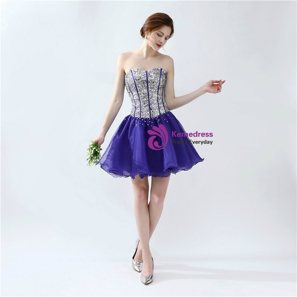 Purple Organza Sweetheart Short Homecoming Dress With Crystal