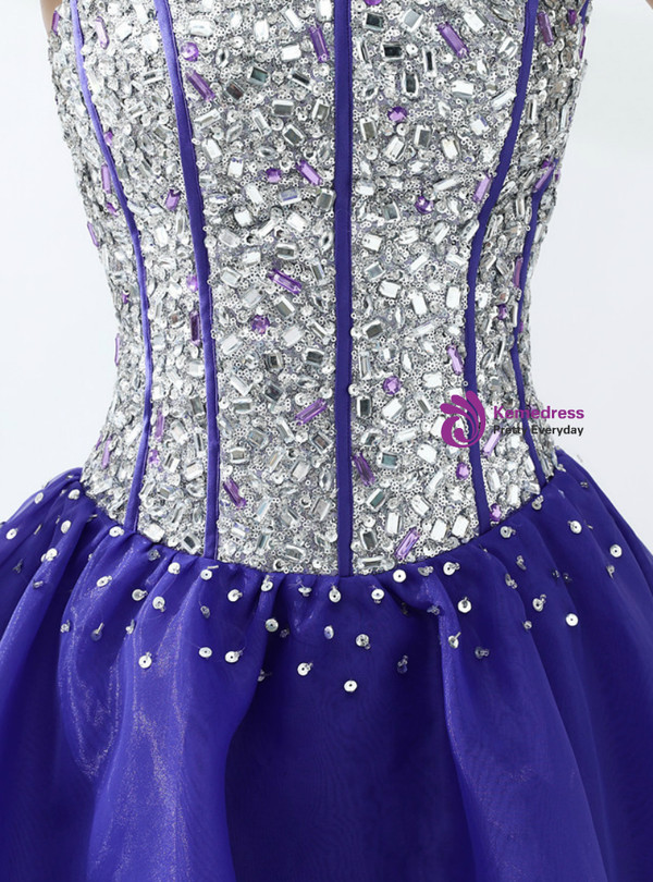 Purple Organza Sweetheart Short Homecoming Dress With Crystal