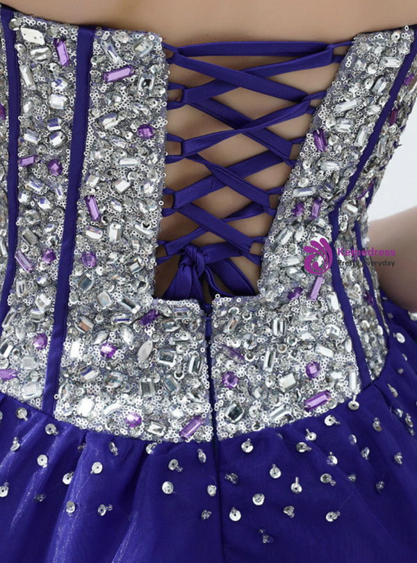 Purple Organza Sweetheart Short Homecoming Dress With Crystal