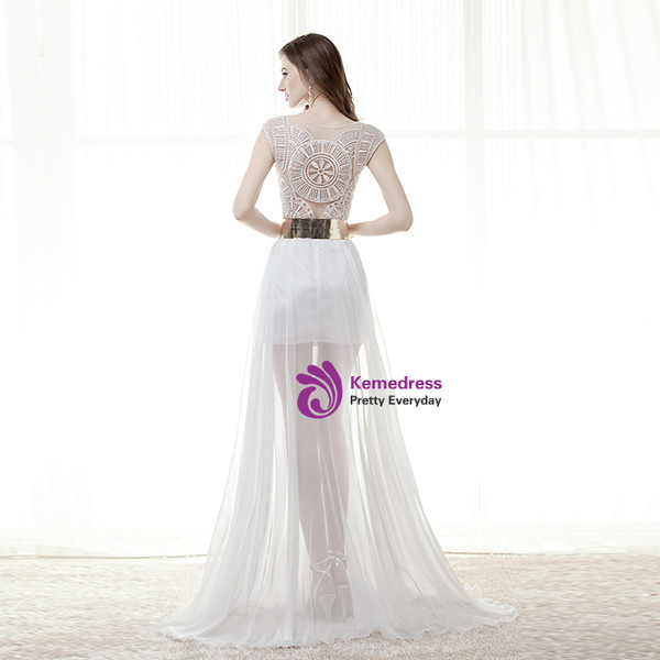 Sexy See Through Beach Chiffon Wedding Dress With Sash