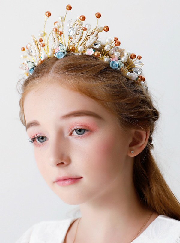 Color Crown Tiara Princess Crystal Beads Hair Accessories