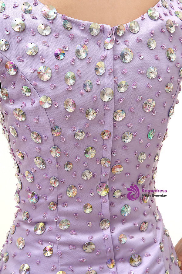 Purple Mermaid V-neck Tulle Crystal Prom Dress With Side Split