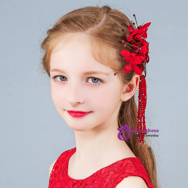 Flower Girl Hairpin Red Beading Flower Hairpin