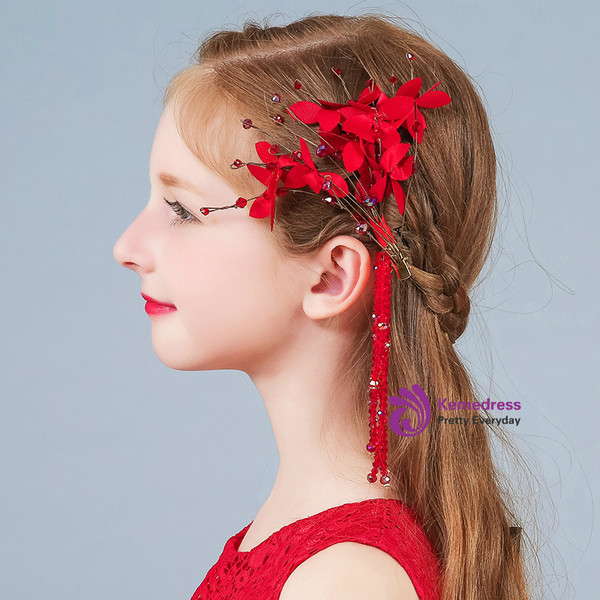 Flower Girl Hairpin Red Beading Flower Hairpin