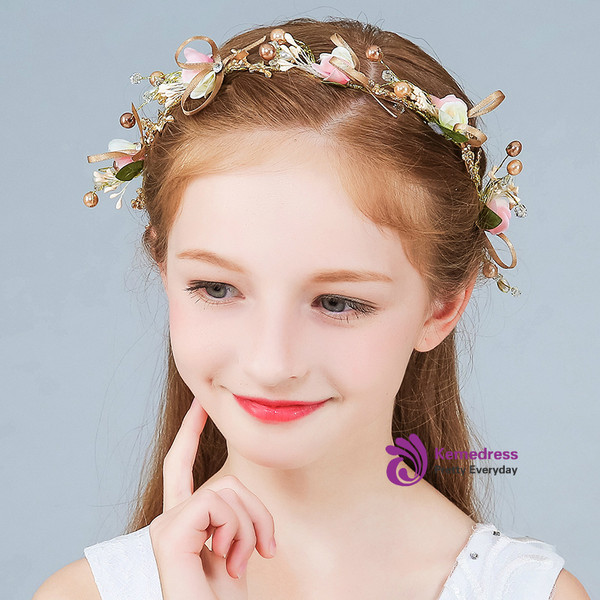 Tiara Wreath Crown Girl Pink Flower Pearls