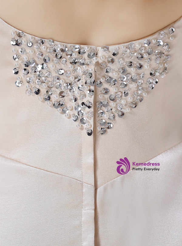 Champagne Satin Mermaid Spaghetti Straps Prom Dress With Beading