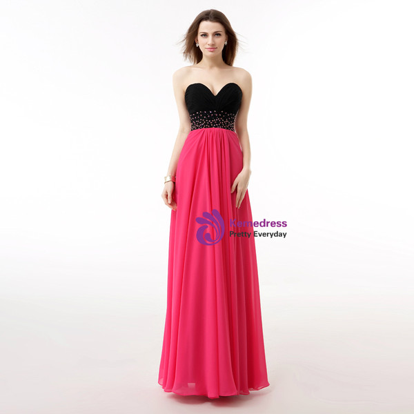 Blue And Black Chiffon Sweetheart Neck Pleats Bridesmaid Dress