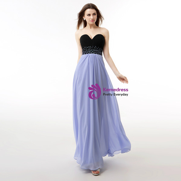 Blue And Black Chiffon Sweetheart Neck Pleats Bridesmaid Dress