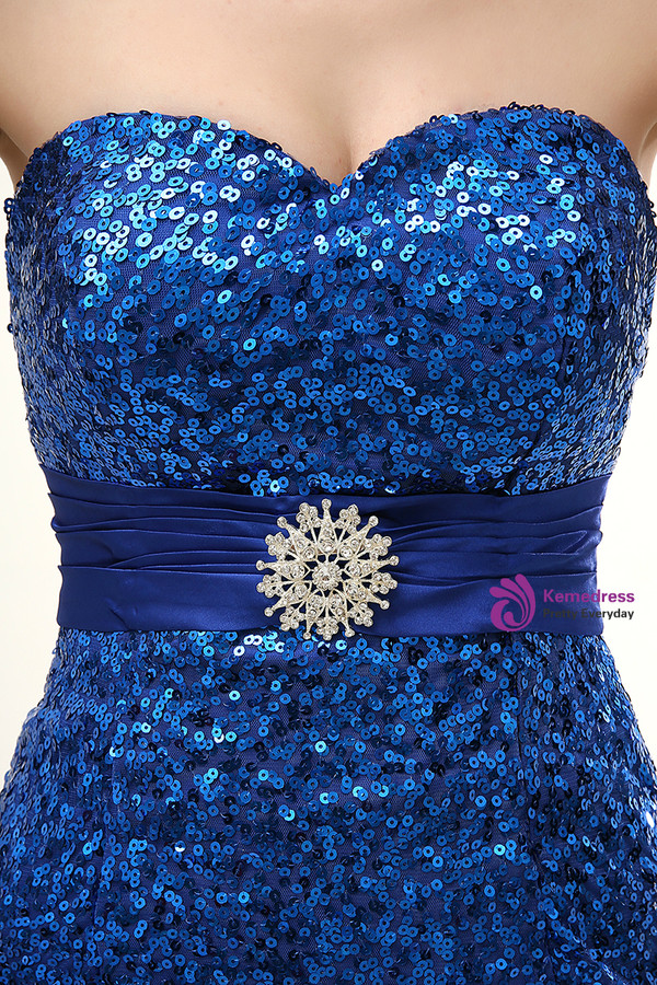 Royal Blue Mermaid Sequins Sweetheart Neck Prom Dress With Crystal