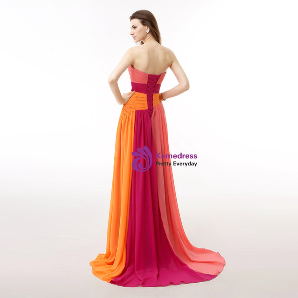 Colorful Chiffon Sweetheart Pleats Long Prom Dress With Crystal