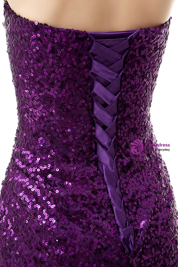 Purple Sequins Mermaid Sweetheartr Neck Prom Dress With Crystal