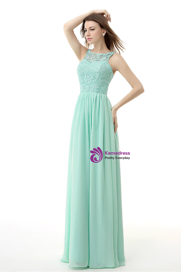 Simple Green Chiffon Lace Backless Bridesmaid Dress