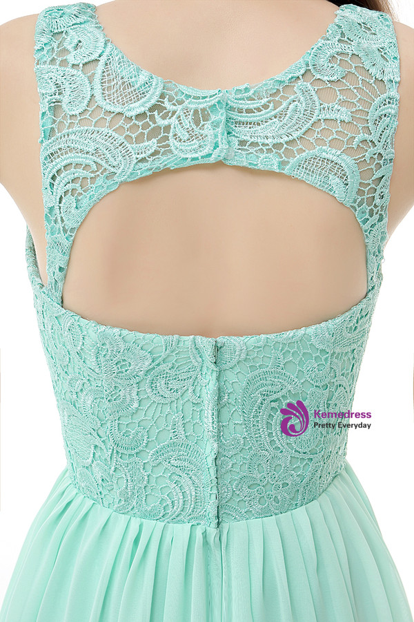 Simple Green Chiffon Lace Backless Bridesmaid Dress